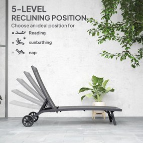Outsunny Leżanka z regulowanym oparciem w 5 pozycjach, Oddychający materiał, Rama aluminiowa, Ciemnoszara, 195 x 66 x 34 cm
