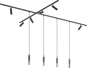 Nowoczesny system szynowy czarny z 6 reflektorami i 4 lampami wiszącymi 1-fazowy - Slimline Uzzy Loyce