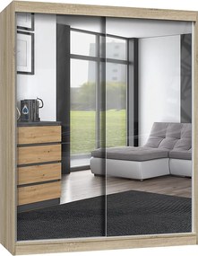 Szafa Iga 160/A | Dąb Sonoma | 160x61x200 cm | Nowoczesna Szafa Przesuwna z Lustrami