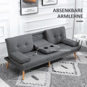 HOMCOM Sofa 3osobowa Rozkładana z Stołem Len Imitacja 181x77x78cm Ciemnoszara | Aosom PL