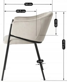 Krzesło Tapicerowane do Salonu INNES 2 Szare Welurowe Nowoczesne Loft