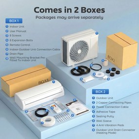 HOMCOM Klimatyzator mini-split 9000 BTU i pompa ciepła, klimatyzator inwerterowy z WiFi i zestawem instalacyjnym | Aosom PL
