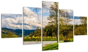 Obraz łodzi nad jeziorem (125x70 cm)