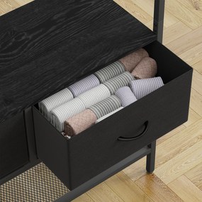 HOMCOM Stojak garderobiany z półką na buty w stylu industrialnym, 2 szuflady z materiału, 8 haczyków, metalowa rama, Czarny