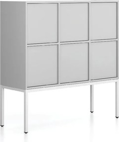 Szafa biurowa FRAME, niska, podstawa biała, 6x drzwi, 1299 x 450 x 1331 mm, PUSH-lock, szary