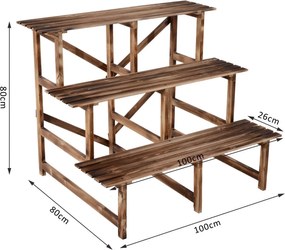 Outsunny regał na rośliny półka na kwiaty regał na kwiaty półka na rośliny stojak na kwiaty 3 stopnie drewno jodłowe kolor ciemnobrązowy 100 x 80 x 80 cm