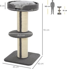 Drapak drzewko do zabawy dla kota pień sizalowy z platformą plusz szary | Aosom PL