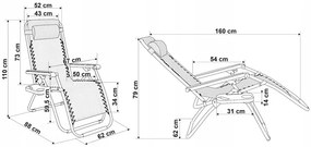 Szary składany leżak plażowy z podłokietnikami - Asemo