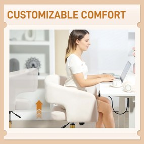 HOMCOM Krzesło Biurowe na Kółkach z Obiciem w Aksamit, Regulacja Wysokości, Funkcja Bujania, Kremowy