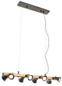 Rustykalna lampa wisząca czarna z drewnem 8-światłowa - Jelle Rustykalny / Vintage Oswietlenie wewnetrzne
