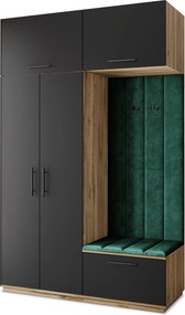 Masseno Garderoba REMA 150/240/60 cm Nowoczesna Szafa do Przedpokoju Dąb wotan, MONOLITH 37 (Butelkowa zieleń)