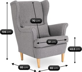 Fotel Wypoczynkowy Uszak EVAN 2 z Podnóżkiem Szary Tapicerowany Nowoczesny