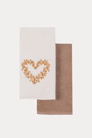 Ręczniki kuchenne HEART, 2 szt Kremowy / Mustard Zestaw (2szt., 40x60 cm)