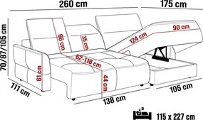 Narożnik MURILLO S Mini z elektryczną regulacją siedziska Lewostronny w tkaninie VOGUE 17 WERSAL