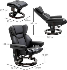 HOMCOM Fotel do masażu z podnóżkiem fotel relaksacyjny nachylenie 145° czarny 79 x 82 x 101 cm