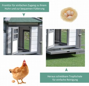 PawHut kurnik dla kur miniaturowych z wybiegiem domek lęgowy drewno sosnowe szary+biały