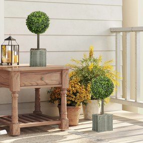 HOMCOM 2-szt. zestaw sztucznych roślin, odporne na UV sztuczne drzewka w doniczce, odpowiednie do wnętrz i na zewnątrz, tworzywo sztuczne, cement, zielony