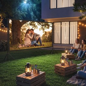 HOMCOM 254 cm 16:9 HD 4K/8K ekran projektora ze statywem, przenośny dwustronny ekran ze składanymi statywami, biały | Aosom PL