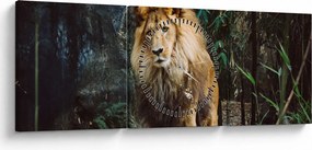 Obraz lwa w naturze (z zegarem) (90x30 cm)