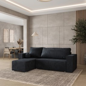 Masseno Narożnik RAVELO z funkcją spania i pojemnikiem na pościel Narozniki L, Rozkładana sofa - Czarny, MONOLITH 95