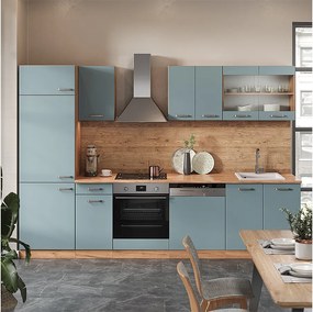 Zabudowa kuchenna niebiesko-szary/złoty dąb 300x46x81.6 r-line