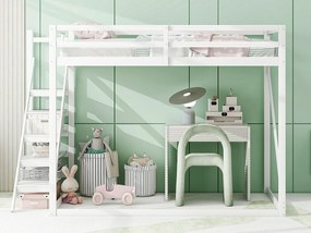 Łóżko piętrowe - 2 x 140 x 200 cm - stopnie i stelaż - drewno lite + płyta MDF - kolor biały
