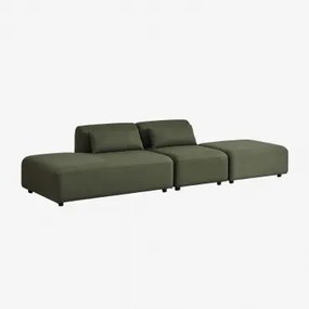 Dwuczęściowa Sofa Modułowa Z Lewym Szezlongiem I Pufą Fogler Chenille Salvia Zieleń - Sklum