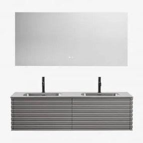 Zestaw Drewnianych Mebli Łazienkowych Noura Ze Zintegrowanymi Umywalkami Nickel & Prostokątny Led I Przeciwmgielny 160x75 Cm Jorvi & - Sklum