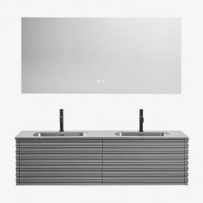Zestaw Wiszących Mebli Łazienkowych 160x50 Cm Z Drewna Z Wbudowanymi Umywalkami Noura Prostokątny Led I Przeciwmgielny 160x75 Cm Riben & Nickel & 2 Sz