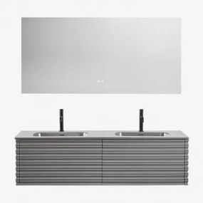 Zestaw Wiszących Mebli Łazienkowych Zintegrowanych Z Umywalkami Noura Nickel & Prostokątny Led I Przeciwmgielny 160x75 Cm Riben & - Sklum