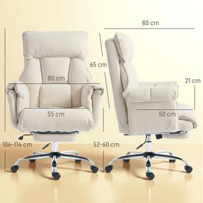 HOMCOM Fotel biurowy regulowany obrotowy z podparciem lędźwiowym, podnóżkiem, śnieżnym flanellem, 80 x 80 x 106-114 cm Cremeweiß | Aosom PL