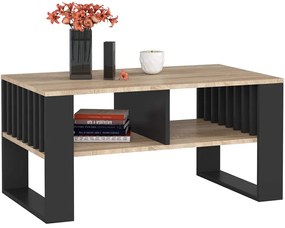 Stolik kawowy z lamelami czarny + dąb sonoma M4-T72