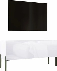 Szafka pod telewizor w kolorze matowo-białym / błyszczącym, czarne nogi, 100 x 52 x 32 cm