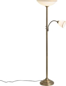 Klasyczna lampa podłogowa brązowa ze szkłem opalowym 2-źródła światła - Katarina