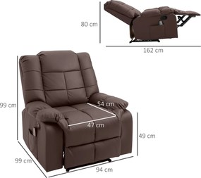 HOMCOM Fotel masujący do relaksu brązowy ze sztucznej skóry wygodny i komfortowy | Aosom PL