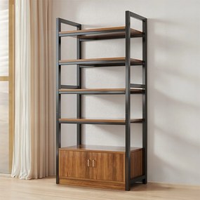 Czarna biblioteczka z metalową ramą, 5 półek z dolną półką — 190x60x30 cm