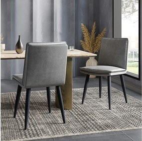 Zestaw 2 krzeseł do jadalni z PU - poduszki dwuwarstwowe - 49 x 57 x 84 cm - PU - szary