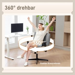 HOMCOM Krzesło biurowe z podnoszonymi podłokietnikami, szerokie krzesło biurowe w stylu lnianym, regulowane pod kątem wysokości, na bazie ze stali, szary