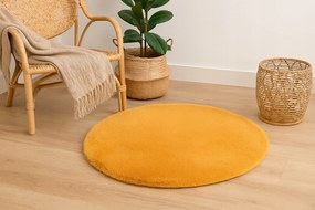 Dywanik Musztardowy Futrzany FI 80cm Puszysty Dekoracyjny Antypoślizgowy