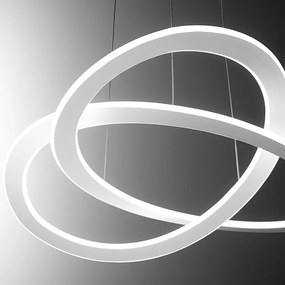 Nowoczesny żyrandol LED Yara 50W, ściemnialne zawieszenie, ciepłe światło 4000K, biały aluminiowy pierścień, 67x120cm, 2400lm, zintegrowana dioda LED IP20
