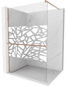 Mexen Kioto+ ścianka prysznicowa z półką Walk-in 90 x 200 cm, biały wzór, miedź szczotkowana - 800-090-121-65-85