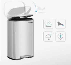 Kosz na śmieci TIDY z wolnym zamykaniem, 50 l, srebrny SongmicsHome