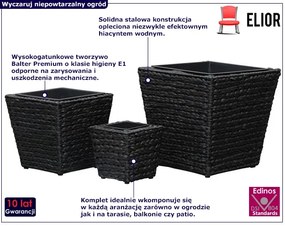 Komplet czarnych donic ogrodowych z hiacyntu wodnego - Heron