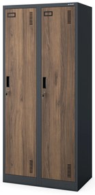 Szafka ubraniowa BHP ubraniowa antracytowa/ orzech: czterokomorowa Eco Design KACPER, 800 x 1800 x 500 mm