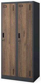Szafka ubraniowa pracownicza czterokomorowa antracytowa/orzech, 800x1800x500 mm: KACPER Eco Design