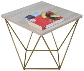 Minimalistyczny stolik druciany dąb sonoma + złoty - Mokita 5X