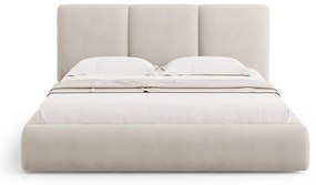 Beżowe tapicerowane łóżko dwuosobowe ze schowkiem i stelażem 180x200 cm Brody – Mazzini Beds
