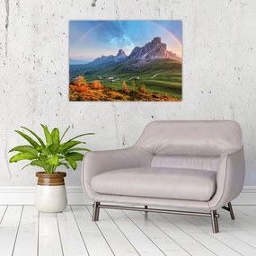 Obraz na szkle tęczy nad skałami (70x50 cm)