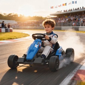 AIYAPLAY 24V Elektryczny gokart, tryb driftu, regulowane siedzisko, 5-punktowy pas bezpieczeństwa, funkcja muzyczna, klakson, 6-12 lat Niebieski
