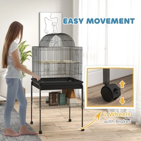 PawHut Mobilna klatka dla kanarków i falistych, z dolną półką, metalowa siatka, Czarna